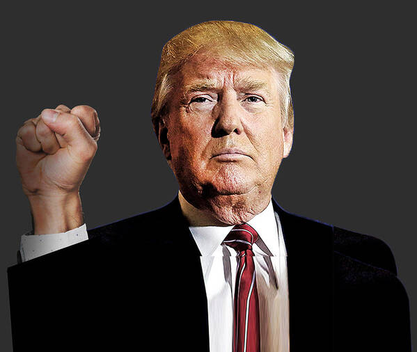 Trump Art Print featuring the painting President Donald J Trump Signature Power Fist Tee Tees T-Shirt 2020 by Tony Rubino