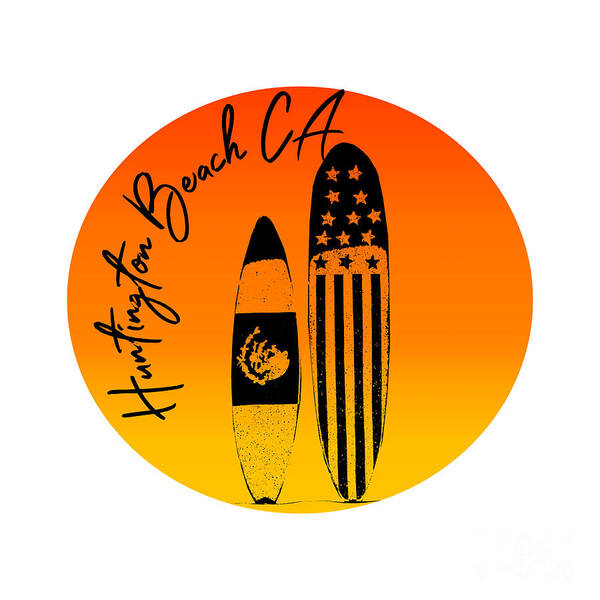 Huntington Beach Art Print featuring the digital art Huntington Beach Surfboards and Sunsets by Colleen Cornelius