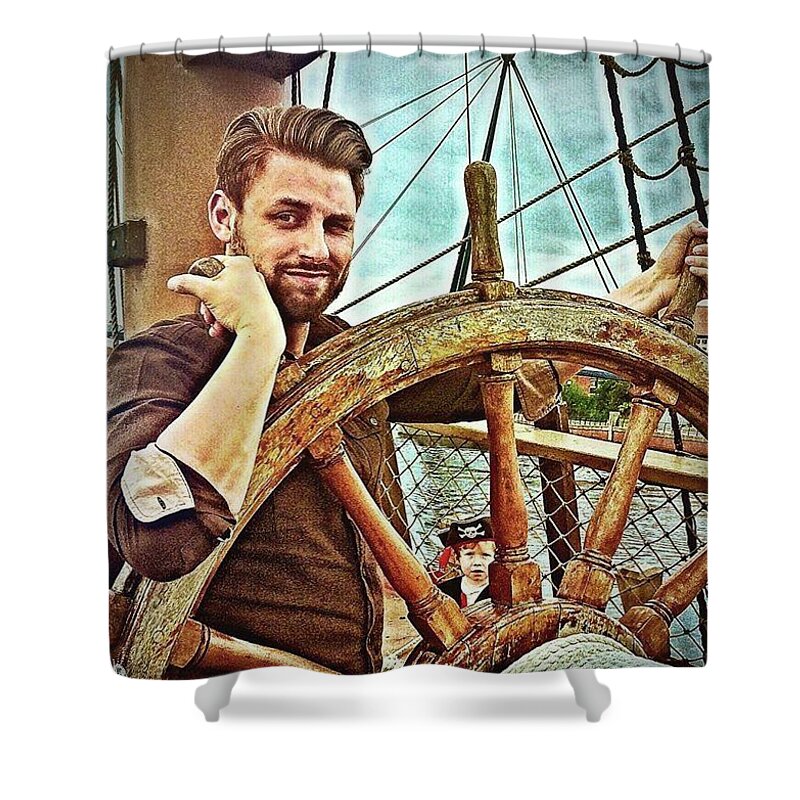 Art Shower Curtain featuring the photograph Call Me Captain! #ship #shipswheel by Michael Comerford