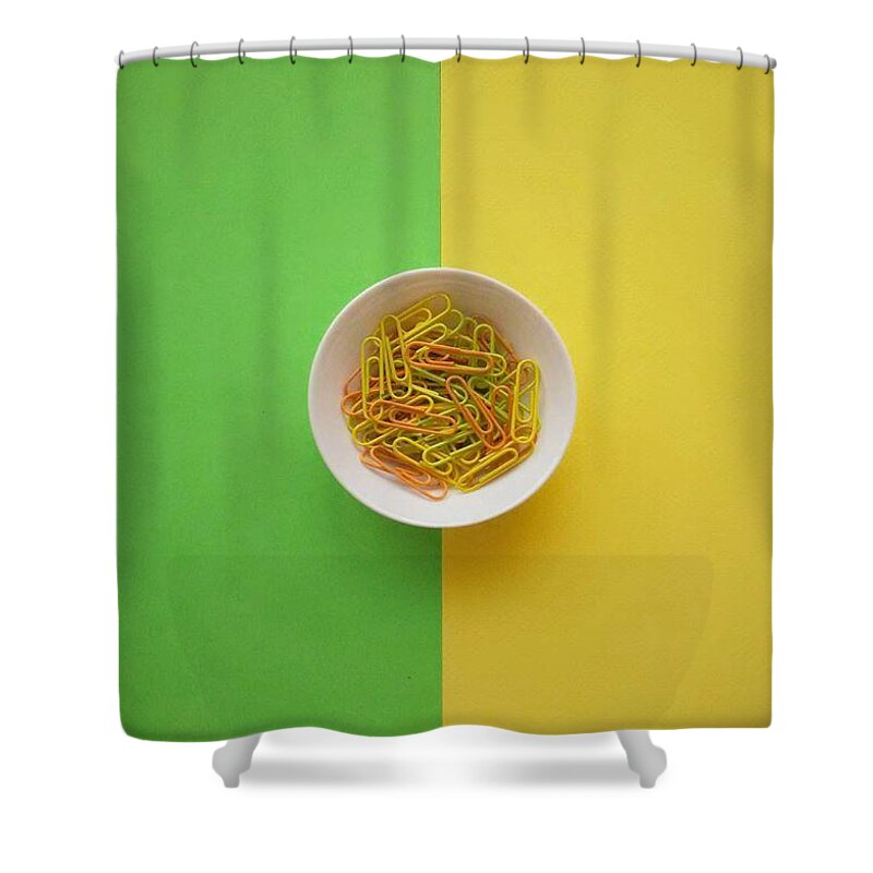 Simplicity Shower Curtain featuring the photograph Paper Clips by Ann Foo