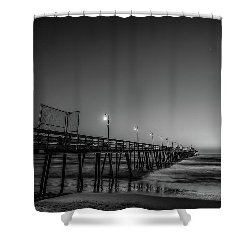 B&w Shower Curtain featuring the photograph The Pier by Bill Chizek