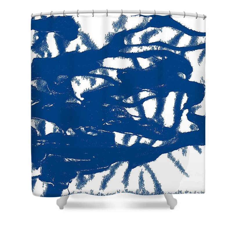 Coronavirus Shower Curtain featuring the painting Blue Sponged Splatter Abstract Art Painting by Joseph Baril