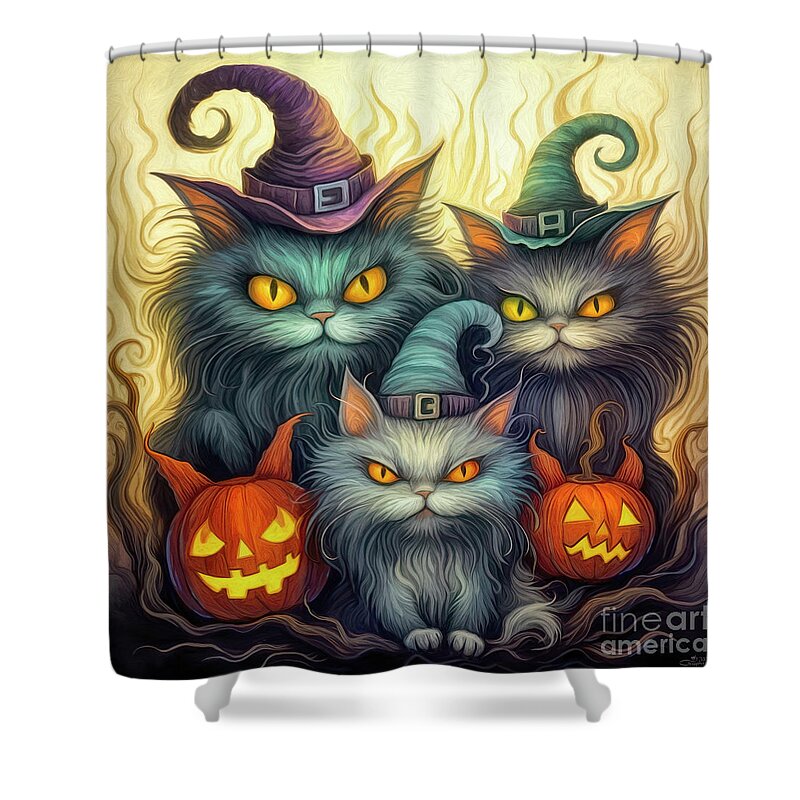 Digital Shower Curtain featuring the digital art Halloween Cat Monsters by Jutta Maria Pusl