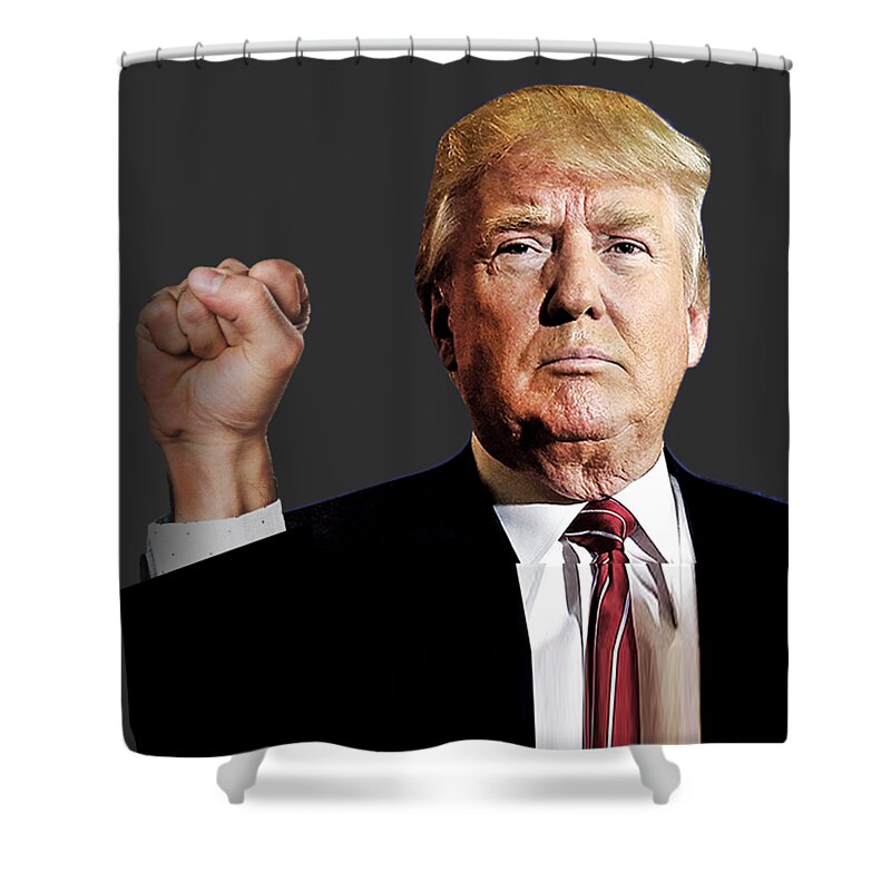 Trump Shower Curtain featuring the painting President Donald J Trump Signature Power Fist Tee Tees T-Shirt 2020 by Tony Rubino