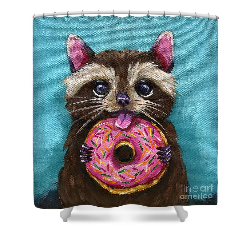 Raccoon Shower Curtain featuring the painting Raccoon Breakfast by Lucia Stewart