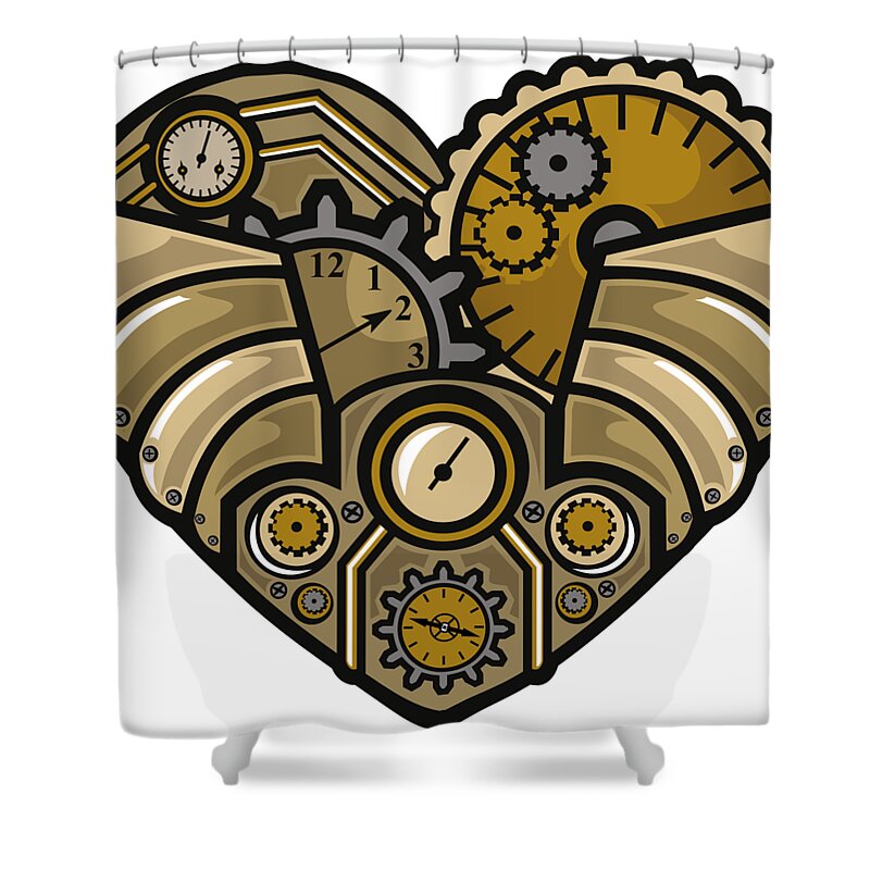 Steampunk Shower Curtain featuring the digital art Steampunk Heart by Long Shot