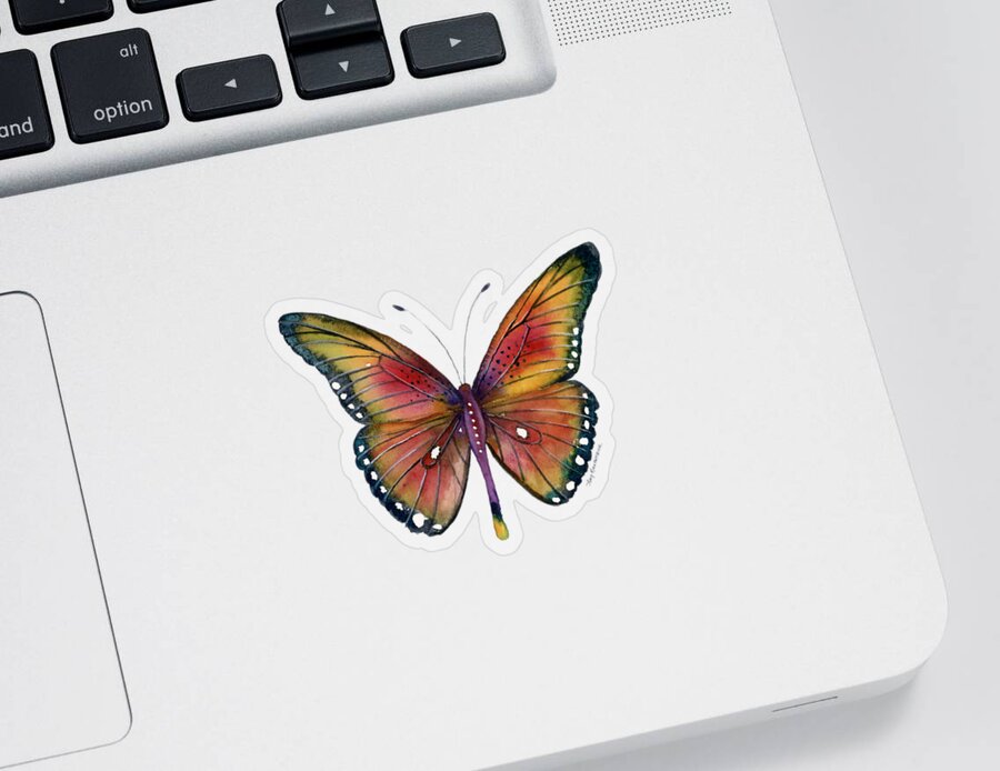 Spotted Butterfly Sticker featuring the painting 66 Spotted Wing Butterfly by Amy Kirkpatrick