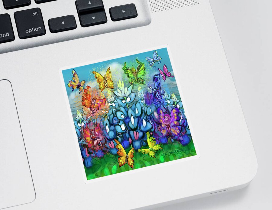 Bluebonnet Sticker featuring the digital art Bluebonnet Scene w Pixies by Kevin Middleton