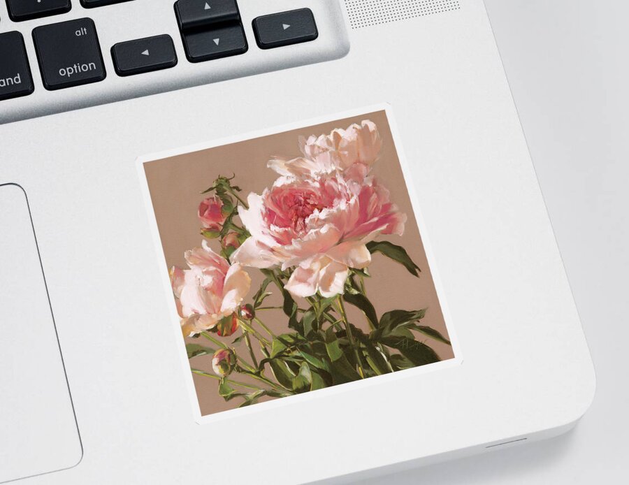 Pink Peonies Sticker featuring the painting Pink Peonies by Roxanne Dyer
