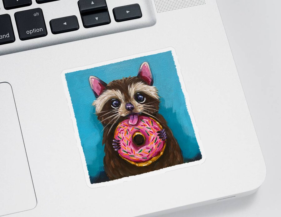 Raccoon Sticker featuring the painting Raccoon Breakfast by Lucia Stewart