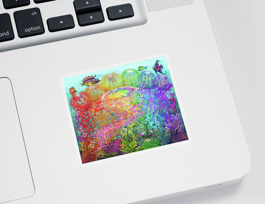 Rainbow Sticker featuring the digital art Rainbow Jellyfishes by Kevin Middleton