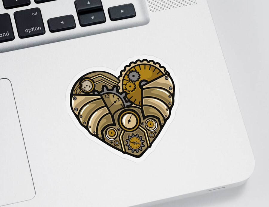 Steampunk Sticker featuring the digital art Steampunk Heart by Long Shot