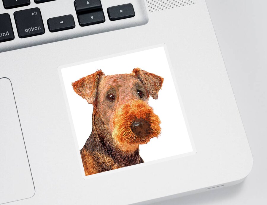 Airedale Sticker featuring the painting Totally Adorable, Airedale Terrier Dog by Custom Pet Portrait Art Studio