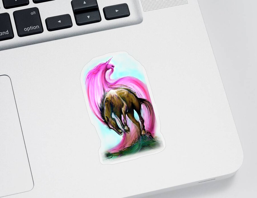 Unicorn Sticker featuring the painting What If... by Kevin Middleton
