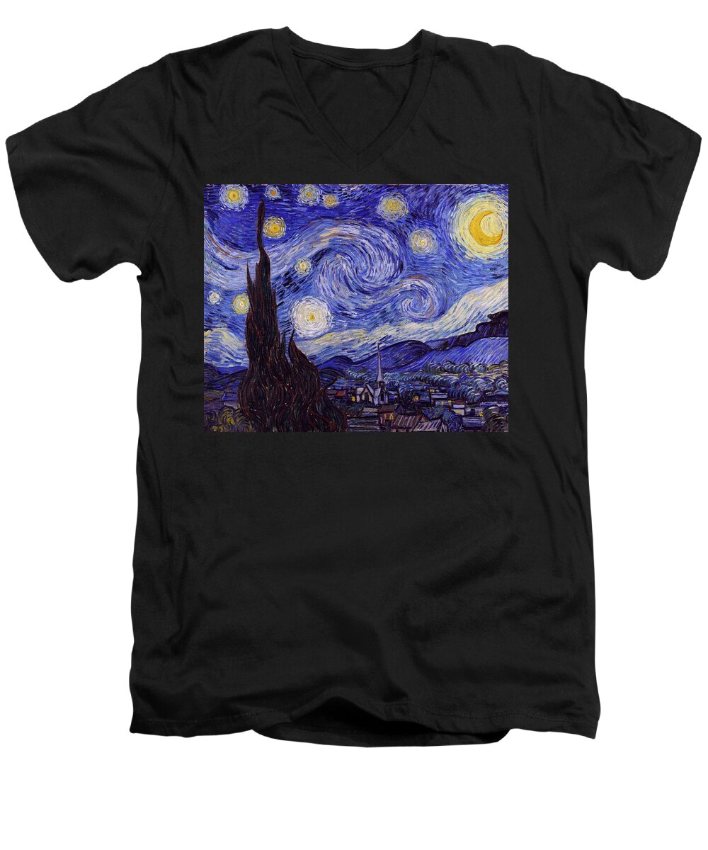 Van Gogh Starry Night Men's V-Neck T-Shirt featuring the painting Starry Night #1 by Vincent Van Gogh