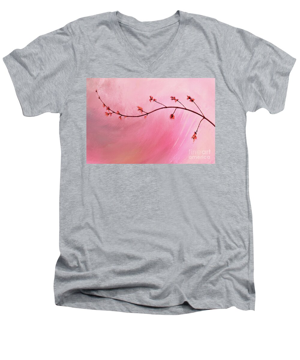 Abstract Men's V-Neck T-Shirt featuring the photograph Abstract Maple Flower Branch by Anita Pollak
