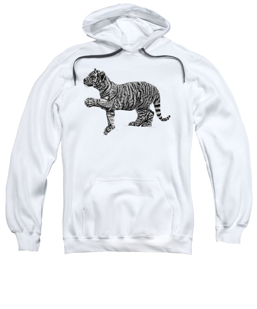 Tiger Sweatshirt featuring the drawing Amur tiger cub illustration by Loren Dowding