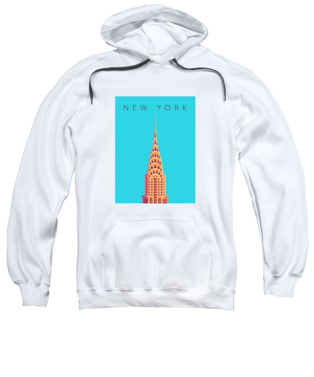Chrysler Sweatshirt featuring the digital art Chrysler Building Minimal - Text Cyan by Organic Synthesis
