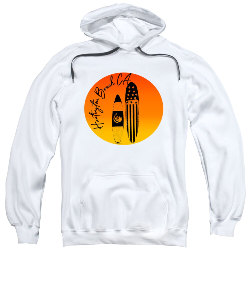 Huntington Beach Sweatshirt featuring the digital art Huntington Beach Surfboards and Sunsets by Colleen Cornelius