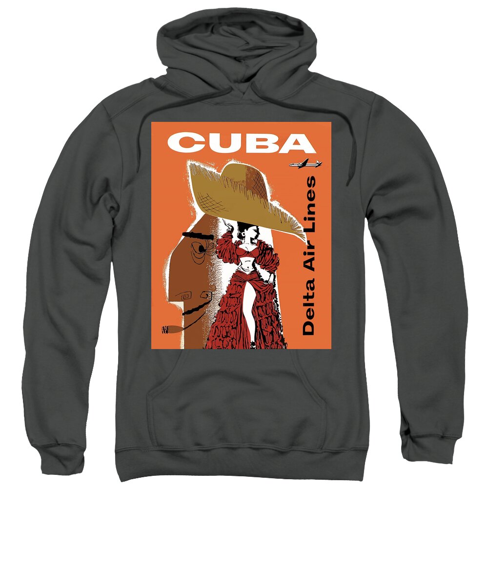 Poster Sweatshirt featuring the photograph Cuba Dancer Delta Air Lines Vintage Travel Poster by Carlos Diaz