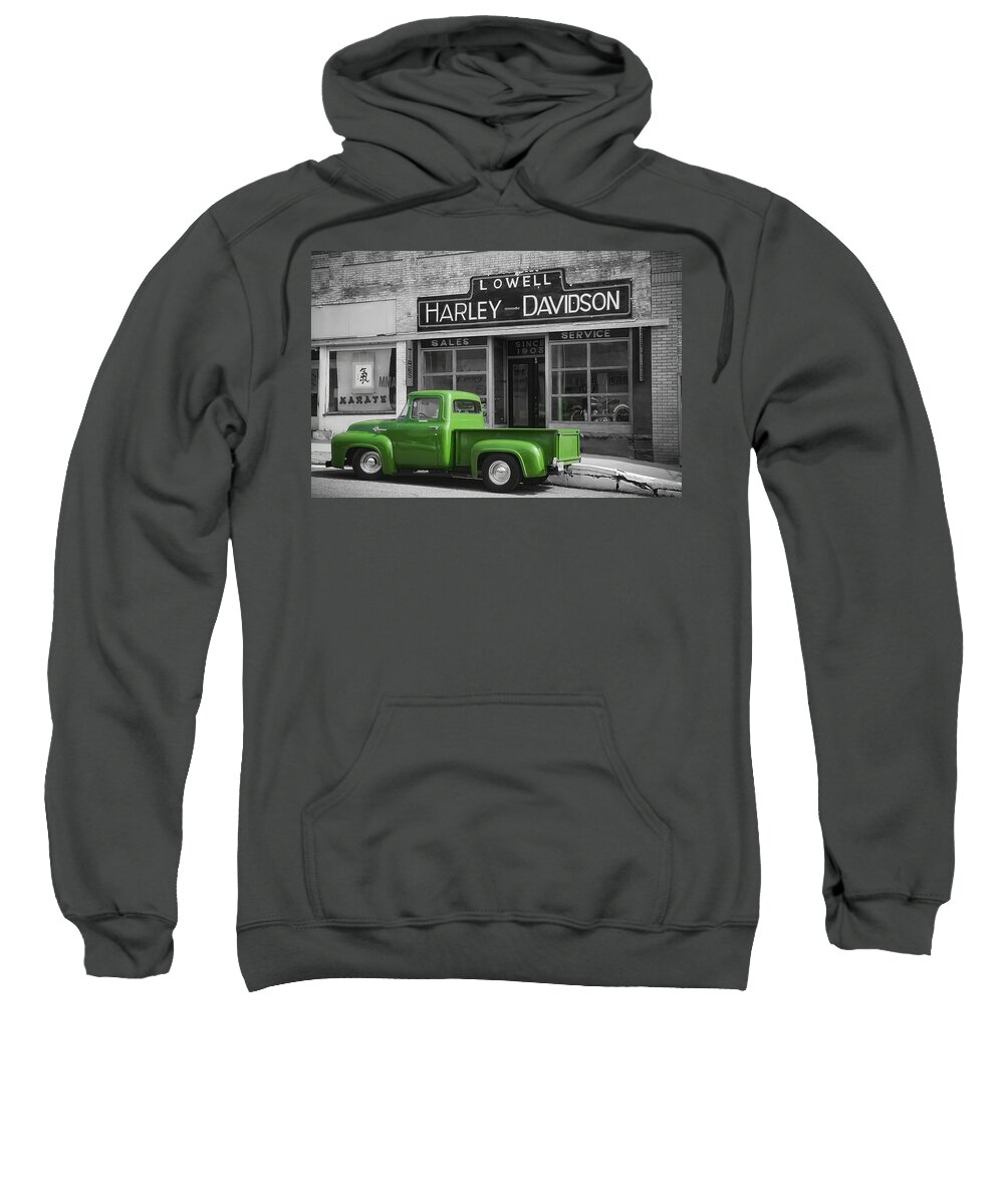 Ford Sweatshirt featuring the photograph Ford Truck at Lowell Harley Davidson by Bonny Puckett
