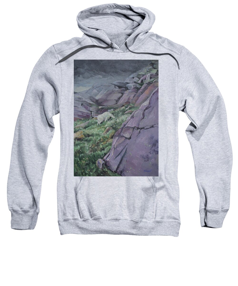 Landscape Sweatshirt featuring the painting Glacier Goat by Synnove Pettersen