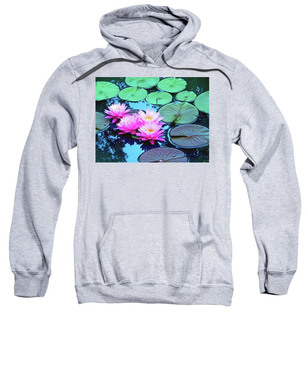 Nature Sweatshirt featuring the photograph Pink Waterlilies Horizontal 300			 by Sharon Williams Eng