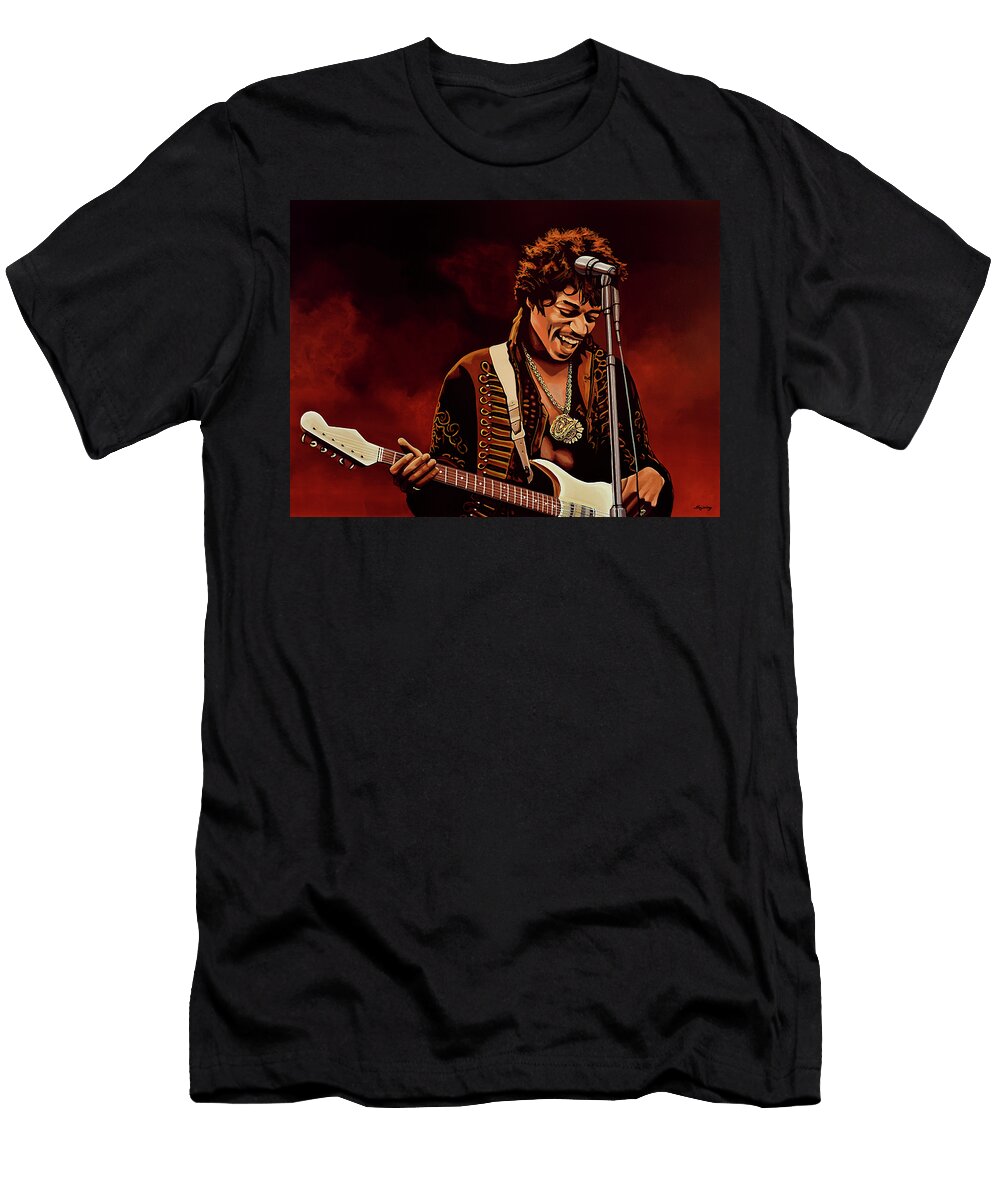 Jimi Hendrix T-Shirt featuring the painting Jimi Hendrix Painting by Paul Meijering