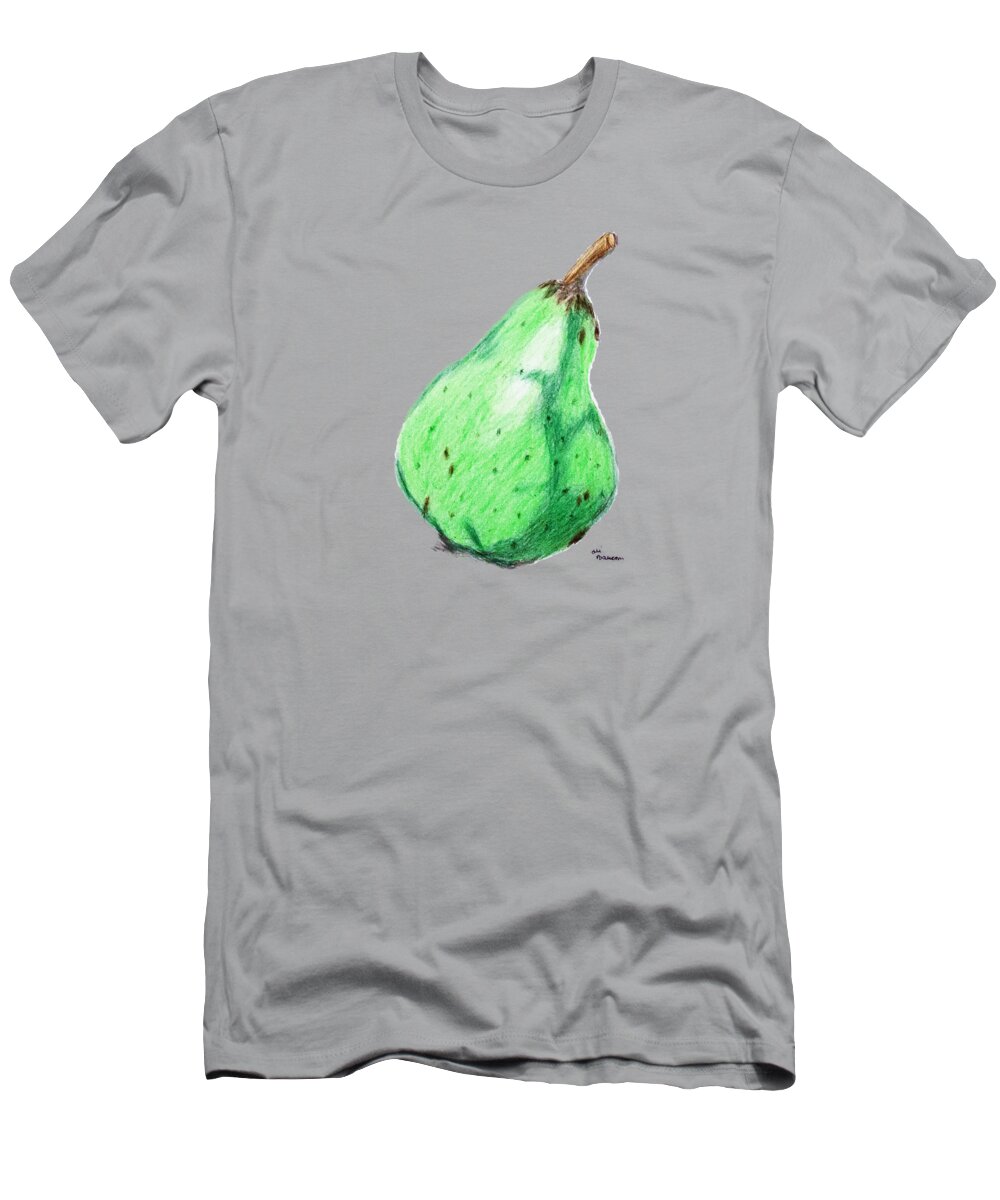 Green T-Shirt featuring the drawing Green Pear by Ali Baucom