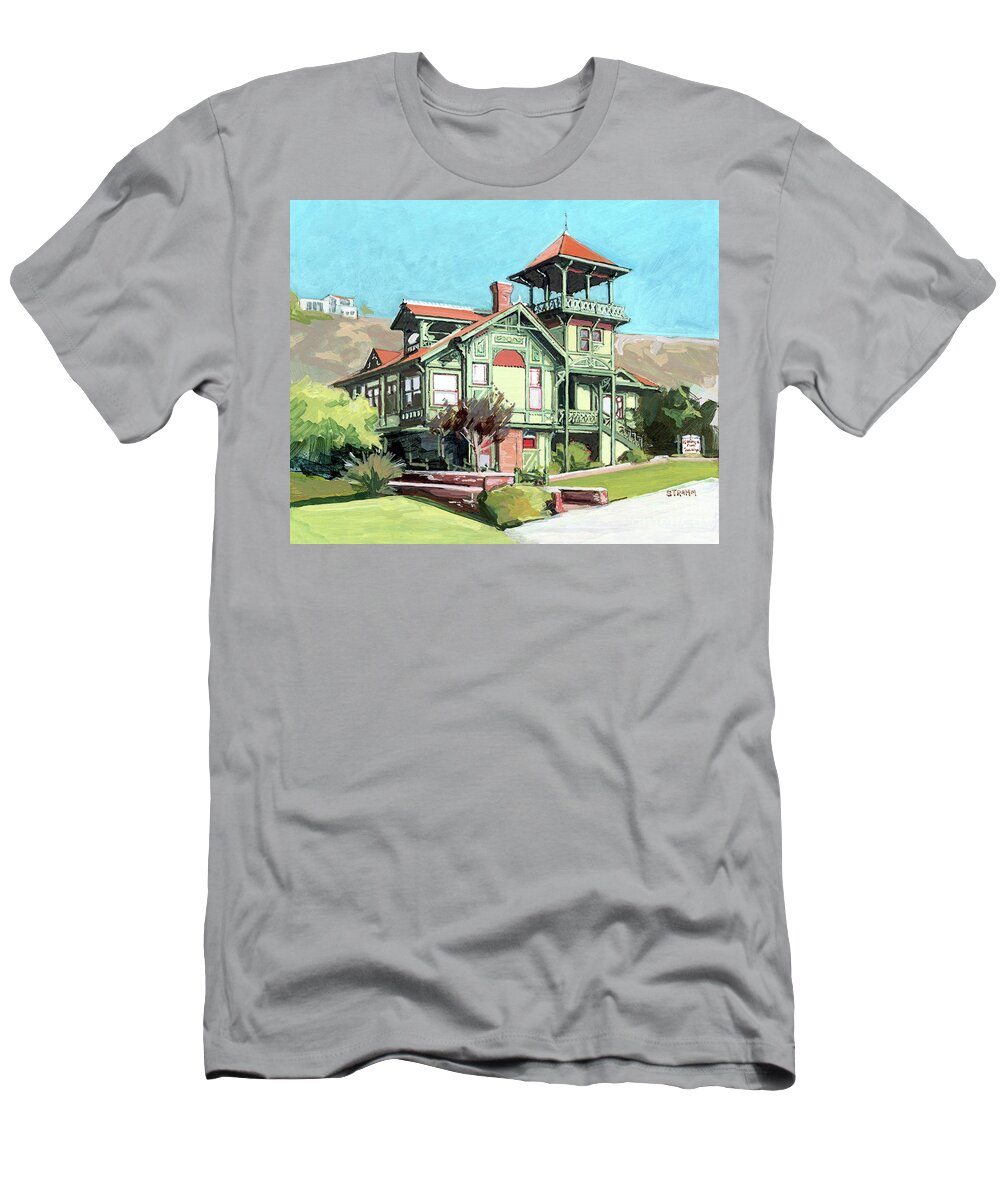 Victorian T-Shirt featuring the painting Sherman-Gilbert House Heritage Park Old Town San Diego California by Paul Strahm
