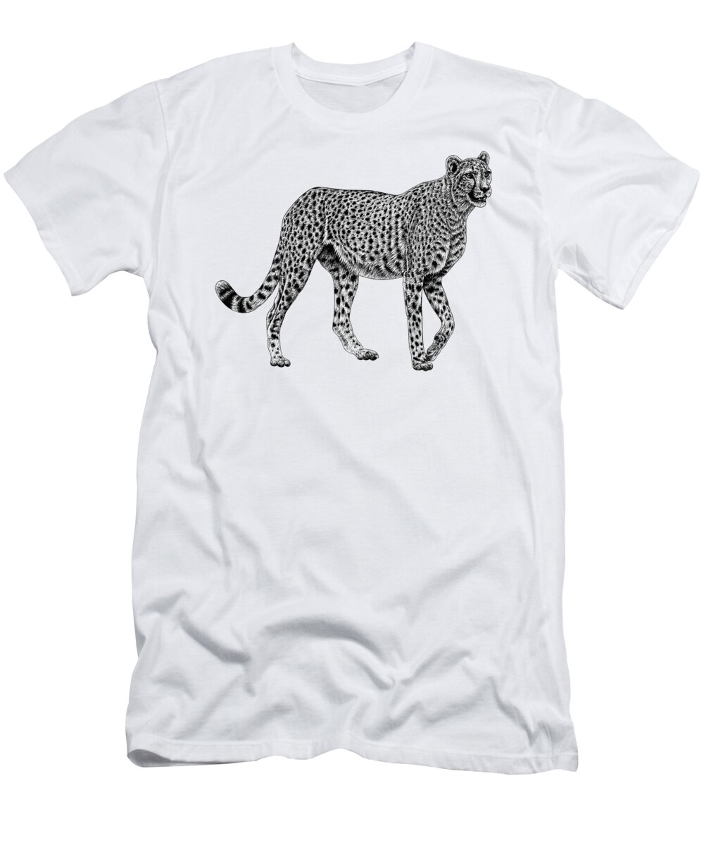 Chetah T-Shirt featuring the drawing African cheetah big cat ink illustration by Loren Dowding