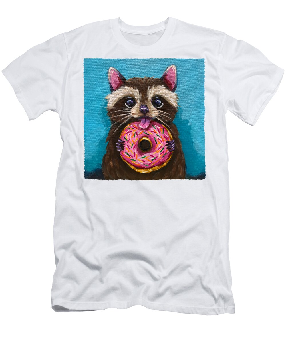 Raccoon T-Shirt featuring the painting Raccoon Breakfast by Lucia Stewart