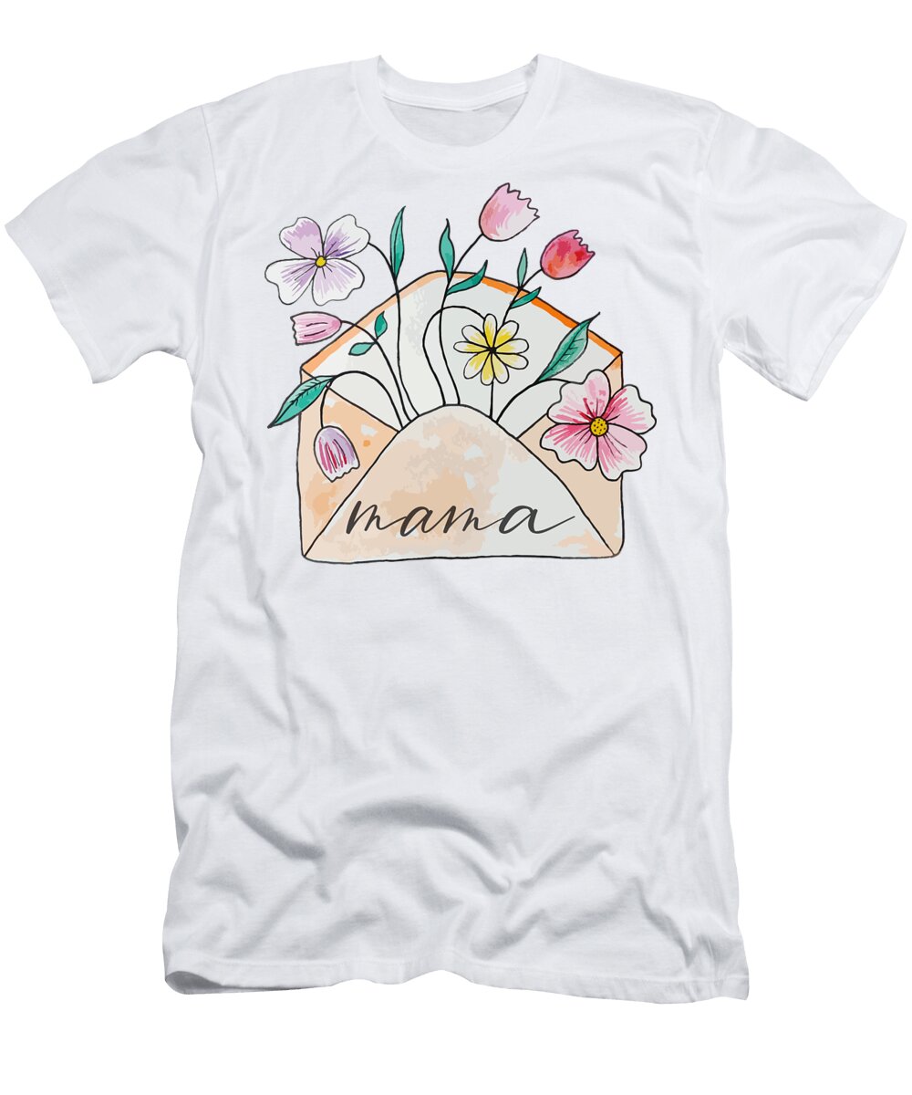 Hand Drawn T-Shirt featuring the drawing Mama And Babe Flower Mommy And Me Mom And Baby Gift For Mom Mothers Day Gift New Mom Shirt, Matching by Mounir Khalfouf