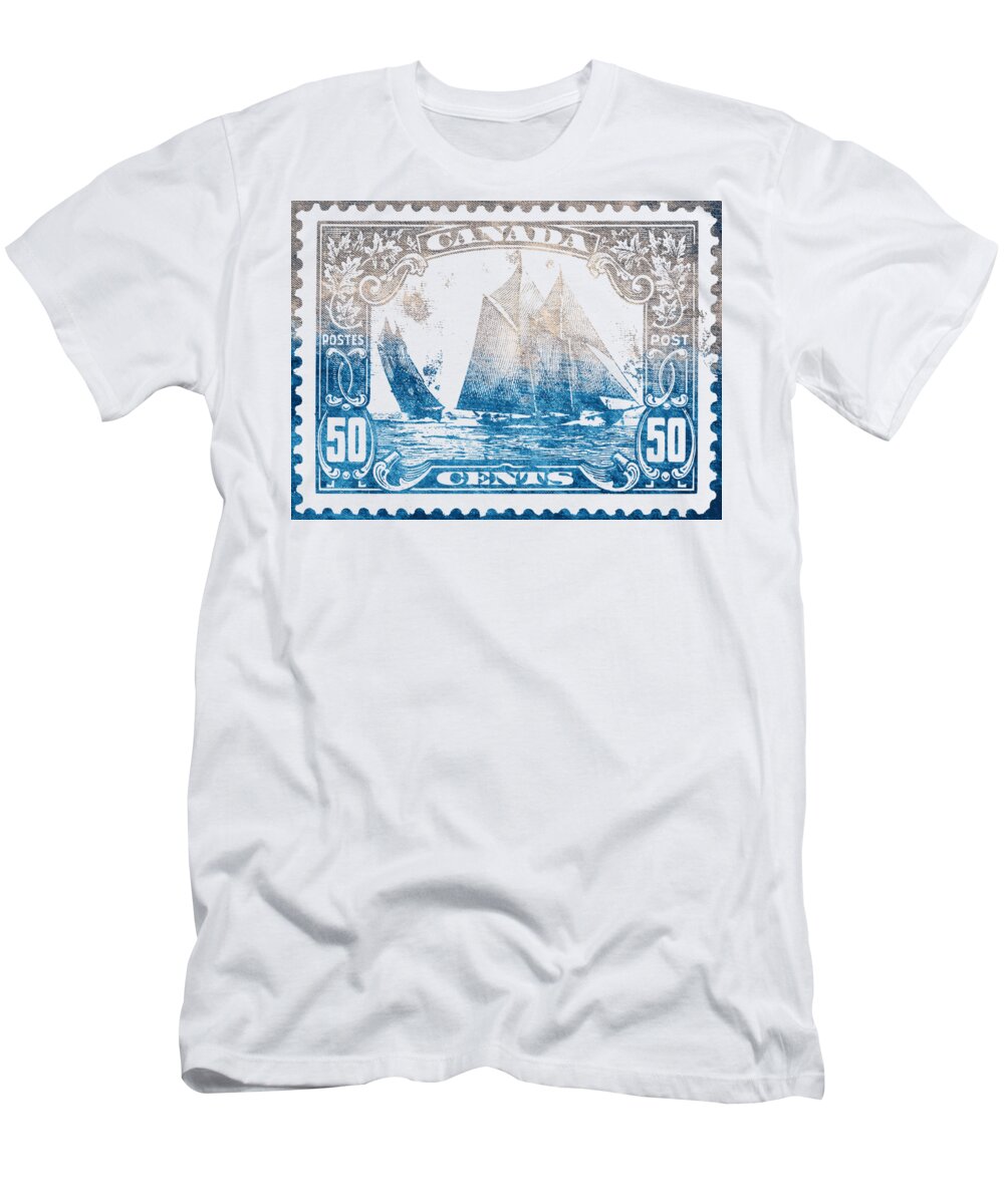 Bluenose T-Shirt featuring the drawing Classic Bluenose Canadian stamp by Mounir Khalfouf