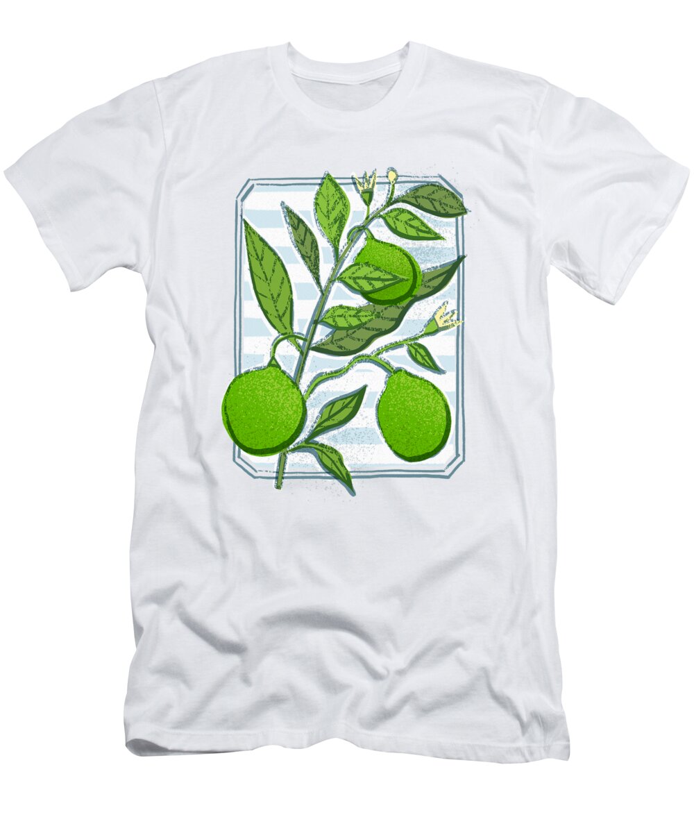 Lime T-Shirt featuring the painting Lime Bistro Citrus Botanical Art - Art by Jen Montgomery by Jen Montgomery