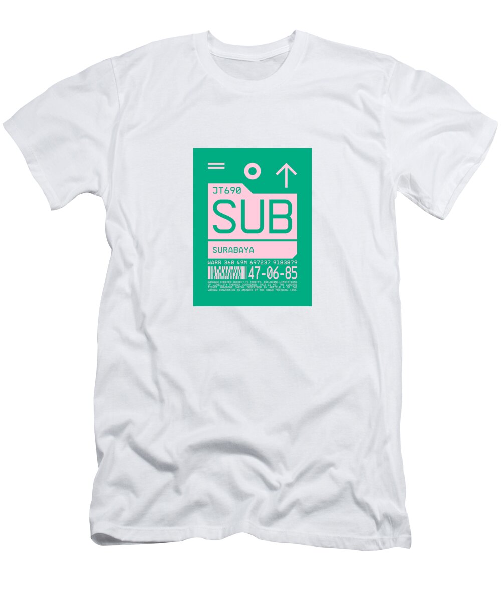 Airline T-Shirt featuring the digital art Luggage Tag C - SUB Surabaya Indonesia by Organic Synthesis