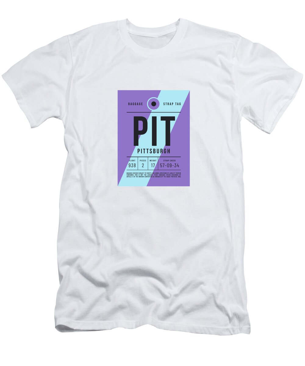 Airline T-Shirt featuring the digital art Luggage Tag E - PIT Pittsburgh USA by Organic Synthesis