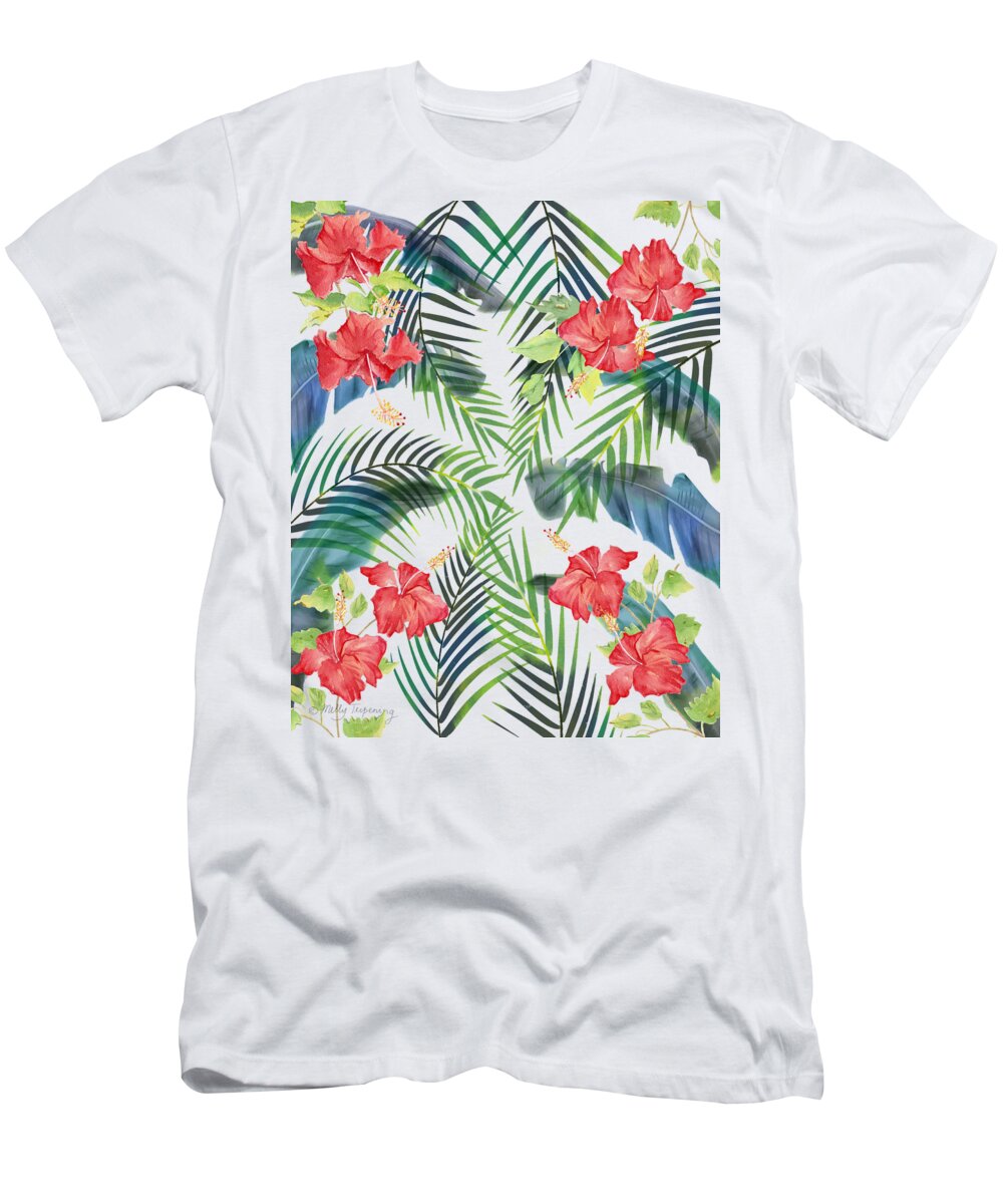 Tropical Garden Watercolor T-Shirt featuring the painting Tropical Garden Watercolor by Melly Terpening