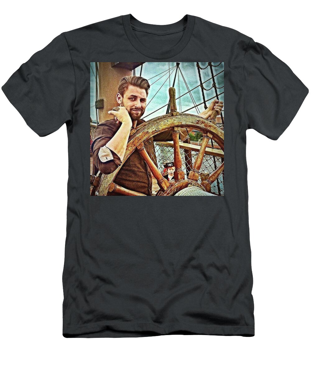 Art T-Shirt featuring the photograph Call Me Captain! #ship #shipswheel by Michael Comerford