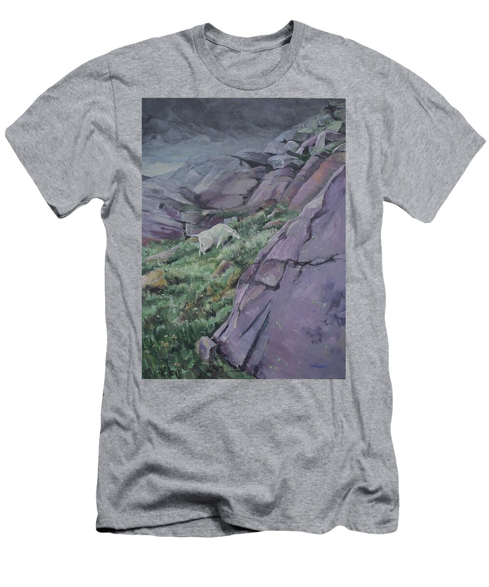 Landscape T-Shirt featuring the painting Glacier Goat by Synnove Pettersen