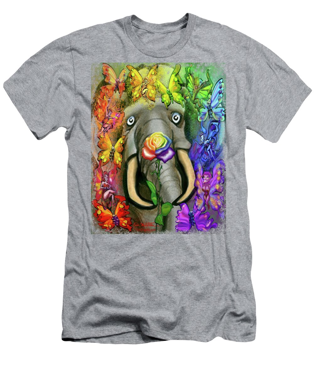 Rainbow T-Shirt featuring the digital art Rainbow Rose with Pixies by Kevin Middleton