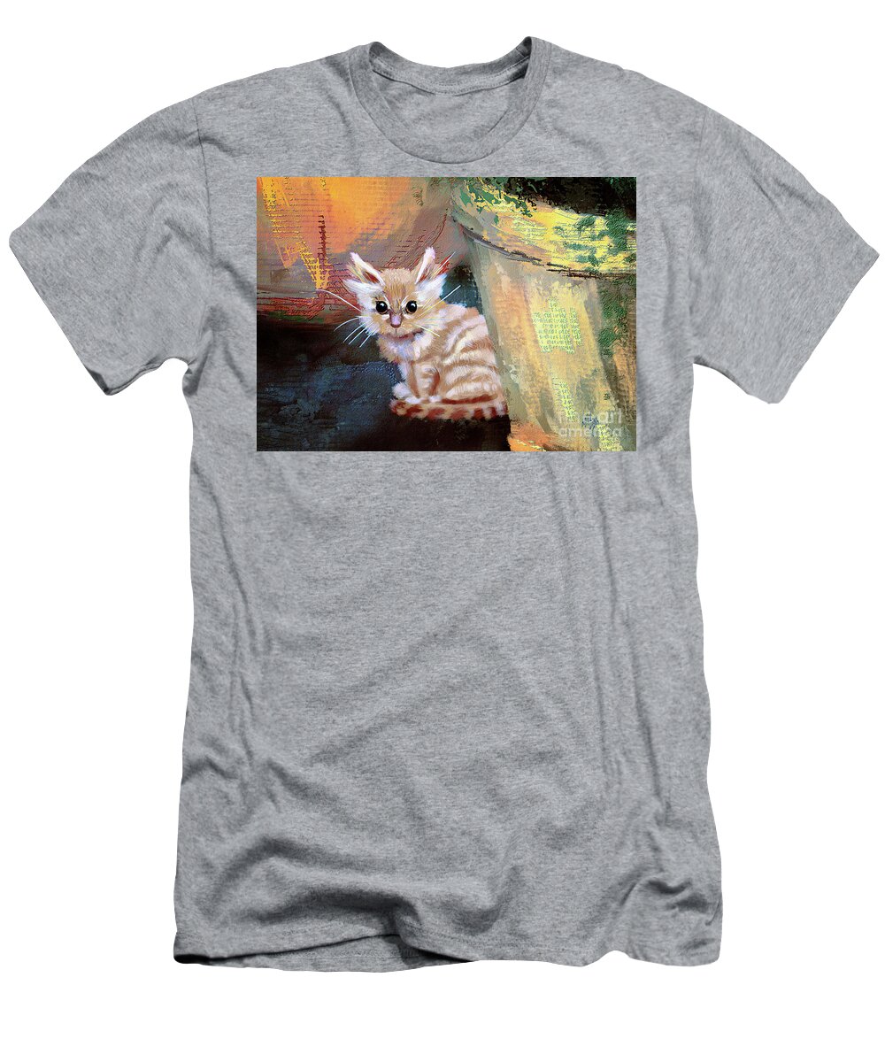 Kitten T-Shirt featuring the digital art Tiny Hopeful Kitten by Lois Bryan
