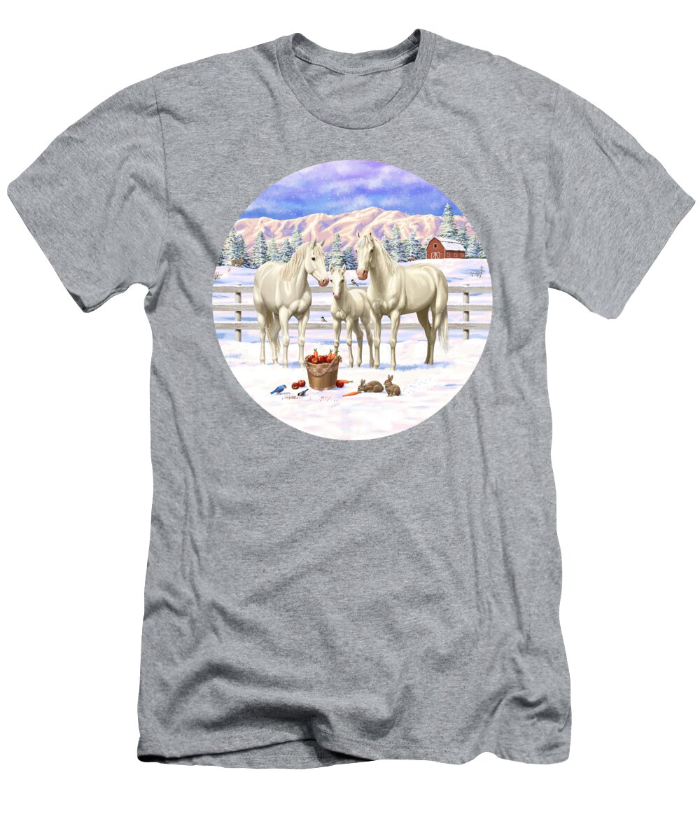 Horses T-Shirt featuring the painting White Quarter Horses In Snow by Crista Forest