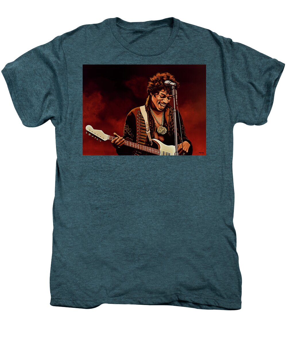 Jimi Hendrix Men's Premium T-Shirt featuring the painting Jimi Hendrix Painting by Paul Meijering