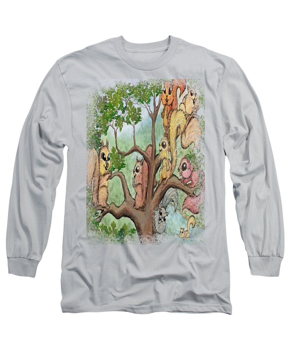 Squirrel Long Sleeve T-Shirt featuring the digital art Squirrels by Kevin Middleton