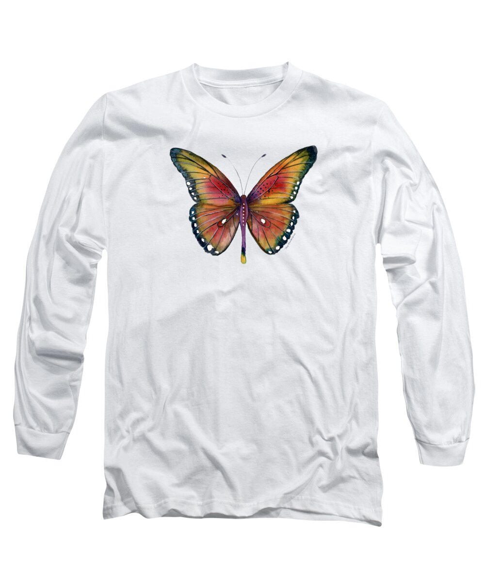 Spotted Butterfly Long Sleeve T-Shirt featuring the painting 66 Spotted Wing Butterfly by Amy Kirkpatrick