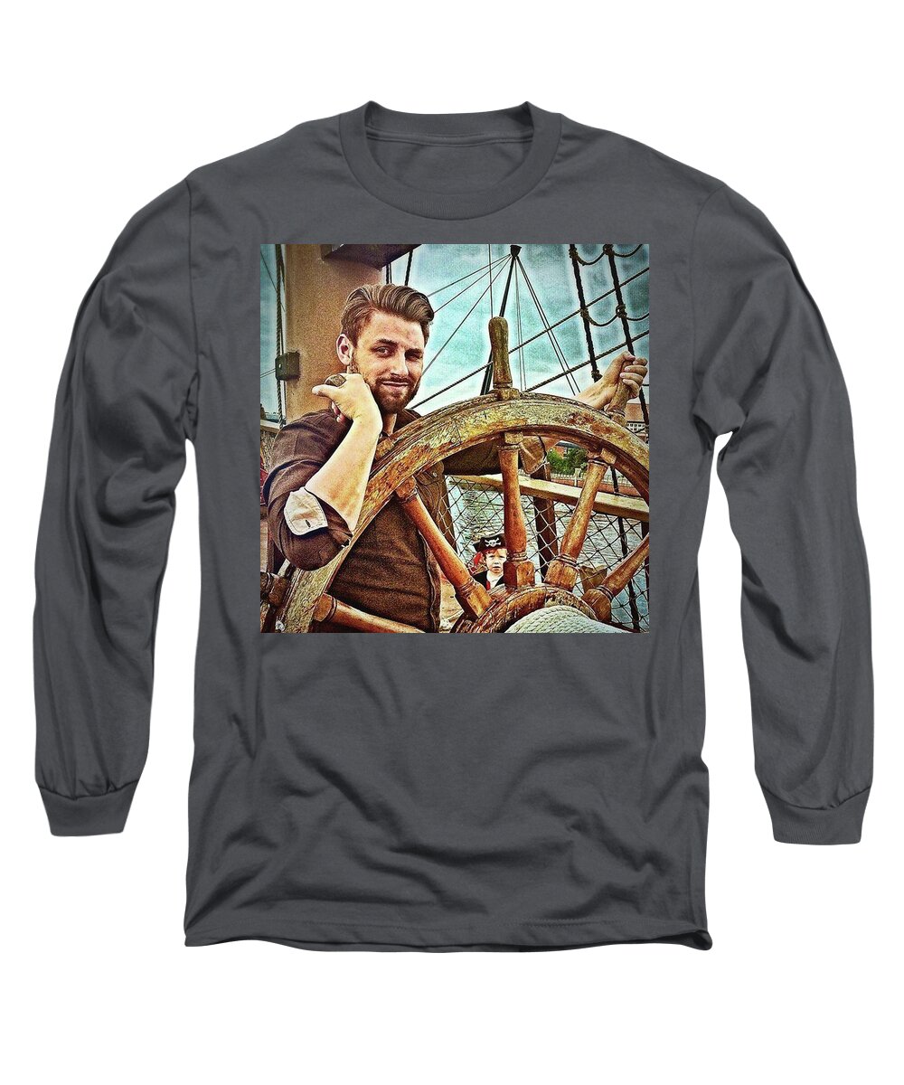 Art Long Sleeve T-Shirt featuring the photograph Call Me Captain! #ship #shipswheel by Michael Comerford