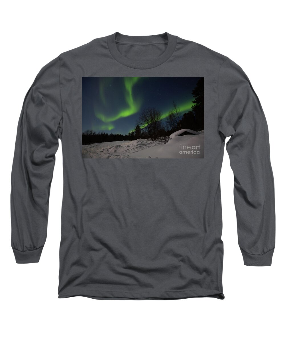 Northern Lights Long Sleeve T-Shirt featuring the photograph Dancing Aurora by Eva Lechner