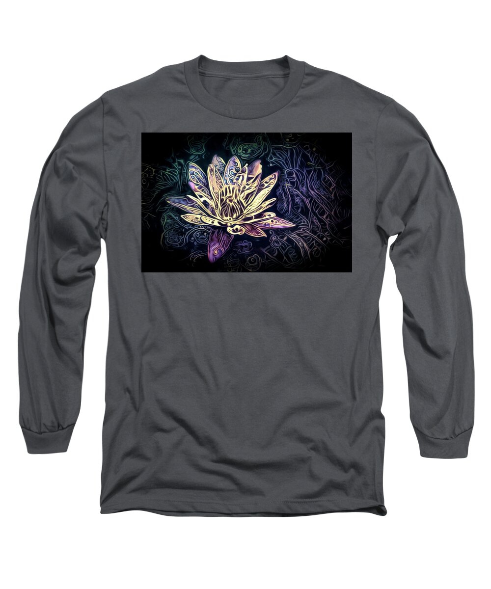 Lotus Flower In River Long Sleeve T-Shirt featuring the pastel Lotus from the Mud by Susan Maxwell Schmidt
