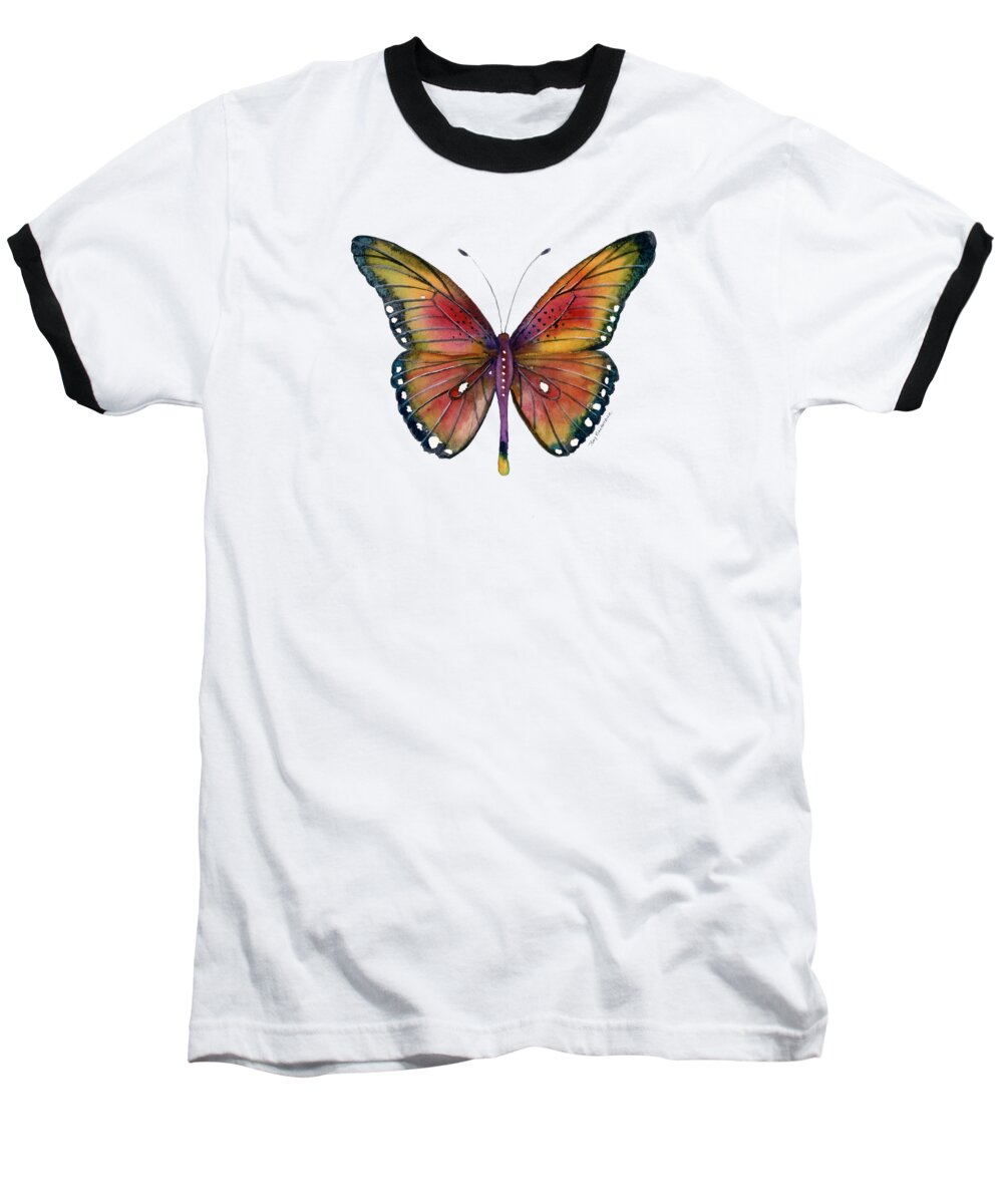 Spotted Butterfly Baseball T-Shirt featuring the painting 66 Spotted Wing Butterfly by Amy Kirkpatrick